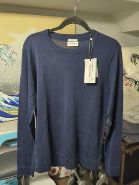 Lindbergh Men’s Slim Fit Merino Wool Blend Jumper Navy Dad Sweater NWT Large